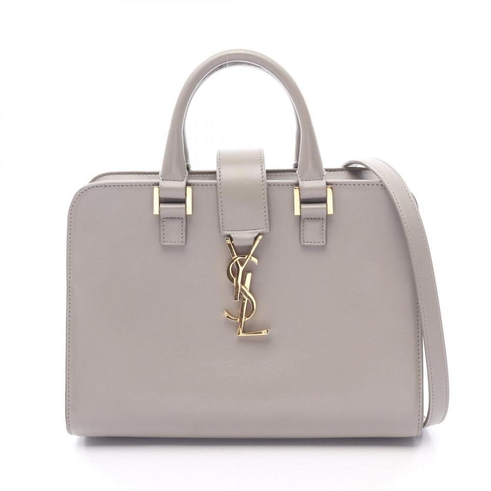 Saint Laurent Monogram Baby Cabas Leather Shoulder Bag Gray